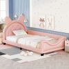 Twin Size Upholstered Daybed with Carton Ears Shaped Headboard; Pink