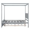 Wood Canopy Bed with Trundle Bed ; Full Size Canopy Platform bed With Support Slats .No Box Spring Needed; Brushed Gray