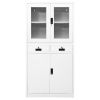 vidaXL Office Cabinet White 35.4"x15.7"x70.9" Steel and Tempered Glass