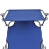 vidaXL Folding Sun Lounger with Canopy Steel and Fabric Blue