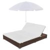 vidaXL Patio Lounge Bed with Umbrella Poly Rattan Brown