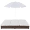 vidaXL Patio Lounge Bed with Umbrella Poly Rattan Brown