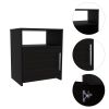 Nordico Nightstand; One Shelf; Single Door Cabinet; Metal Handle -Black