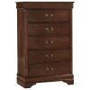 Traditional Design Bedroom Furniture 1pc Chest of 5x Drawers Brown Cherry Finish Antique Drop Handles Furniture