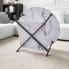 Modern Round coffee table with storage; Black metal frame with marble color top-31.5"