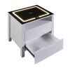 Multifunctional Storage Nightstand with 2 Drawers and an open shelf; Wireless Charging with adjustable LED; White