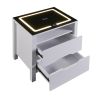 Multifunctional Storage Nightstand with 2 Drawers and an open shelf; Wireless Charging with adjustable LED; White