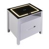 Multifunctional Storage Nightstand with 2 Drawers and an open shelf; Wireless Charging with adjustable LED; White