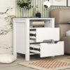 Multifunctional Storage Nightstand with 2 Drawers and an open shelf; Wireless Charging with adjustable LED; White