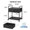 Mobile Printer Stand with Storage Drawer; Vintage Fabric File Cabinet Printer Cart for Home Office; Black