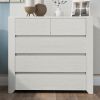 Off White Simple Style Manufacture Wood Chest with Gray Wood Grain Sticker Surfaces Five Drawers Large Storage Space for Living Room Bedroom Guest Roo