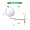 8-inch Wall Mounted Makeup Vanity Mirror; Height Adjustable; 1X / 10X Magnification Mirror; 360Â¬âˆž Swivel with Extension Arm (Chrome Finish)