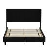 Queen Size Tufted Upholstered Bed Frame Low Profile Velvet Bed Frame Platform with Raised Wingback Headboard/No Box Spring Required/Wood Slat Support/