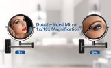 8-inch Wall Mounted Makeup Vanity Mirror; 1X / 10X Magnification Mirror; 360Â¬âˆž Swivel with Extension Arm (Black)