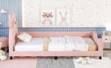 Twin Size Upholstered Daybed with Carton Ears Shaped Headboard; Pink