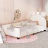 Twin Size Upholstered Daybed with Carton Ears Shaped Headboard; White