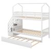 Multifunctional Twin over Twin House Bunk Bed with Staircase and Storage Space; White