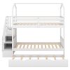 Multifunctional Twin over Twin House Bunk Bed with Staircase and Storage Space; White