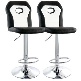 Elama 2 Piece Faux Leather Adjustable Bar Stool in Black and White with Chrome Trim and Base