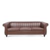 83.46''  PU Rolled Arm Chesterfield Three Seater Sofa.