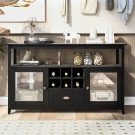 51.2''Multifunctional Large storage capacity Cabinet Morden Console Table With Multiple Small Storage Spaces for Living Room With with 2 Doors and 6 S (Color: Black)