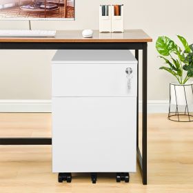 2 Drawer Mobile File Cabinet with Lock Metal Filing Cabinet for Legal/Letter/A4/F4 Size; Fully Assembled Include Wheels; Home/Office Design; WHITE (Color: as Pic)