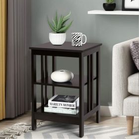 Set of 2 Multifunctional 3-Tier Nightstand Sofa Side Table with Reinforced Bars and Stable Structure (Color: Espresso)