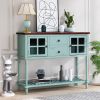 Sideboard Console Table with Bottom Shelf, Farmhouse Wood/Glass Buffet Storage Cabinet Living Room