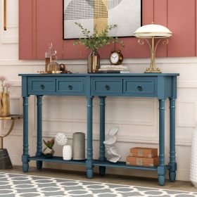 Console Table Sofa Table for Entryway with Drawers and Long Shelf Rectangular (Color: Antique Navy)