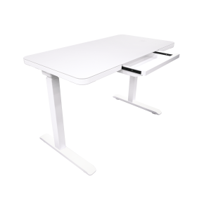 Glass Electric Standing Desk with Drawer - 45 x 23 Inch Tempered Glass Dual Motor Height Adjustable Sit Stand Desk Computer Workstation with USB/Wirel (Color: White)