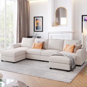 3 Pieces U shaped Sofa with Removable Ottomans (Color: Beige)