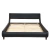 Modern Upholstered Bed Frame with Adjustable Headboard, Unique Faux Leather Platform Bed with Wood Slat Support