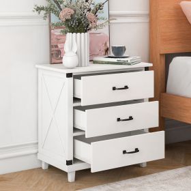 Modern Bedroom Nightstand with 3 Drawers Storage (Color: White)