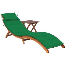 vidaXL Patio Sun Lounger with Table and Cushion Solid Acacia Wood (Color: Green)