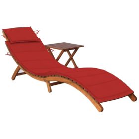 vidaXL Patio Sun Lounger with Table and Cushion Solid Acacia Wood (Color: Red)