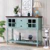 Sideboard Console Table with Bottom Shelf, Farmhouse Wood/Glass Buffet Storage Cabinet Living Room