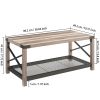 38.82" Farmhouse Coffee Table;  2-Tier Cocktail Table;  Center Table with Mesh Shelf;  Steel Frame;  Corner Protection;  Industrial Style;  Long Table