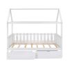 Twin Size House Bed with drawers, Fence-shaped Guardrail, Gray