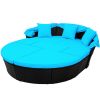 Outdoor rattan daybed sunbed with Retractable Canopy Wicker Furniture, Round Outdoor Sectional Sofa Set, black Wicker Furniture Clamshell Seating with