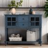 Sideboard Console Table with Bottom Shelf, Farmhouse Wood/Glass Buffet Storage Cabinet Living Room