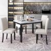 Faux Marble 5-Piece Dining Set Table with 4 Thicken Cushion Dining Chairs Home Furniture, White/Beige+Black