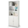 Standing Wooden Bookcase with  3 Tier Open Book Shelving and Double Doors