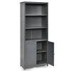 Standing Wooden Bookcase with  3 Tier Open Book Shelving and Double Doors