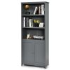 Standing Wooden Bookcase with  3 Tier Open Book Shelving and Double Doors