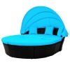 Outdoor rattan daybed sunbed with Retractable Canopy Wicker Furniture, Round Outdoor Sectional Sofa Set, black Wicker Furniture Clamshell Seating with