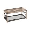 38.82" Farmhouse Coffee Table;  2-Tier Cocktail Table;  Center Table with Mesh Shelf;  Steel Frame;  Corner Protection;  Industrial Style;  Long Table