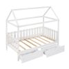 Twin Size House Bed with drawers, Fence-shaped Guardrail, Gray